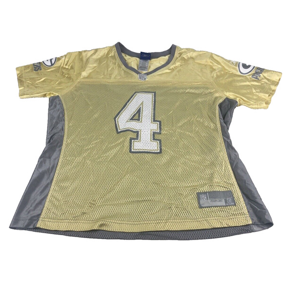 NFL Green Bay Packers Reebok Brett Favre Womens XL Canola Sparkled Jersey Vtg - Picture 1 of 16